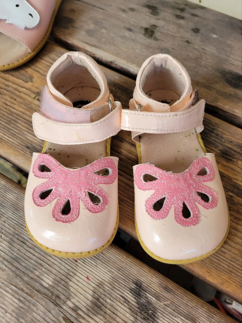 LIVIE + LUCA SZ 7C GUC MUTED BABY PINK Petals sandals velcro Strap